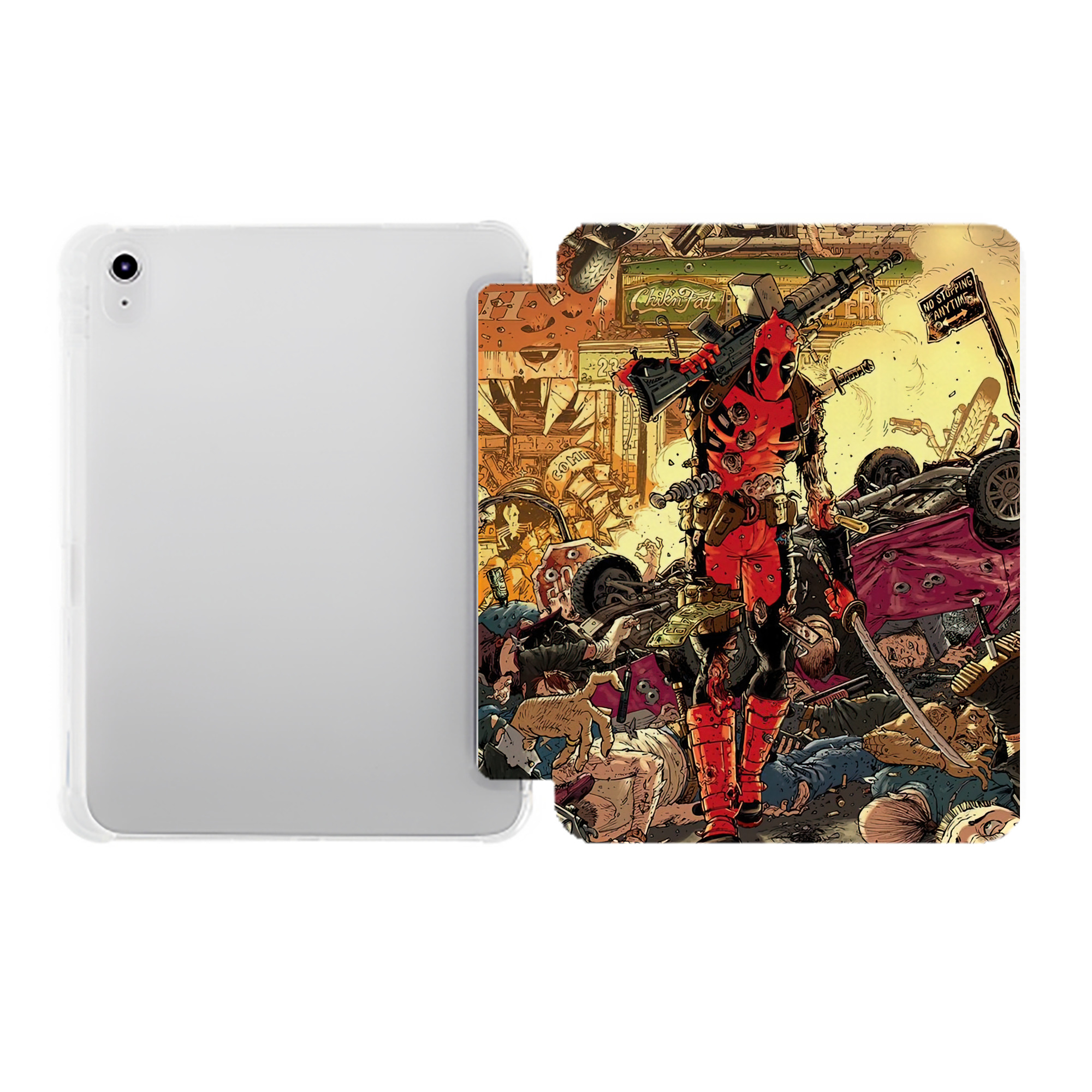 （画像用） Deadpool デッドプール IPad ケース ペン収納付き 三つ折りスタンド PUレザー×シリコン 対応機種9.5/10.5/10.9インチ